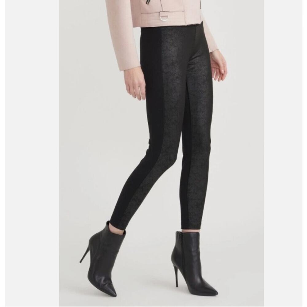 Joseph Ribkoff Womens Textured Print Front Black Stretch Skinny Pull On Pants